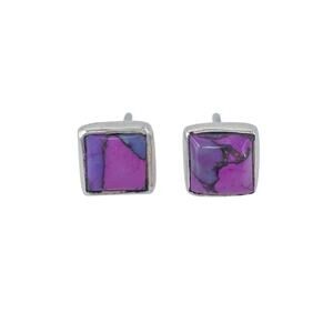 Vintage Sterling Silver 925 Purple Turquoise Square Stud Earrings